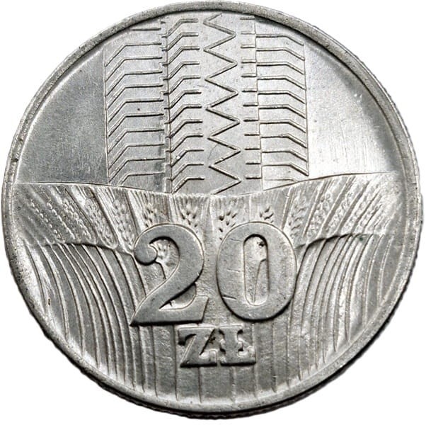 Moneta 20 zł Wieżowiec i kłosy 1976 bz