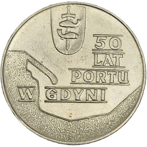 Moneta10 zł 50 lat Portu w Gdyni 1972 rewers