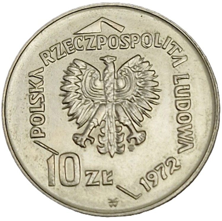 Moneta10 zł 50 lat Portu w Gdyni 1972 awers