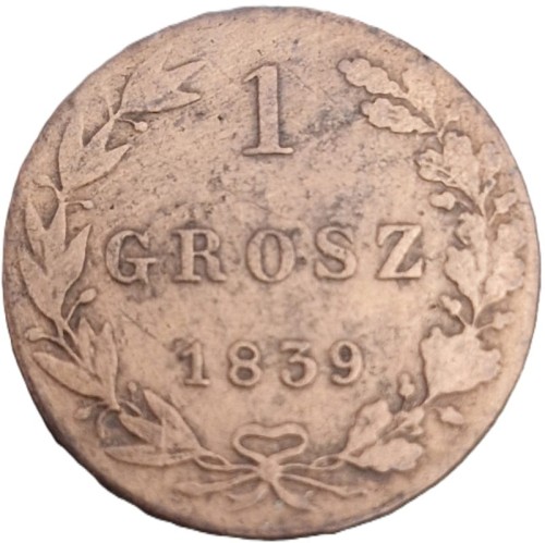 Moneta 1 groszy Warszawa MW 1839 stan 3 rewers