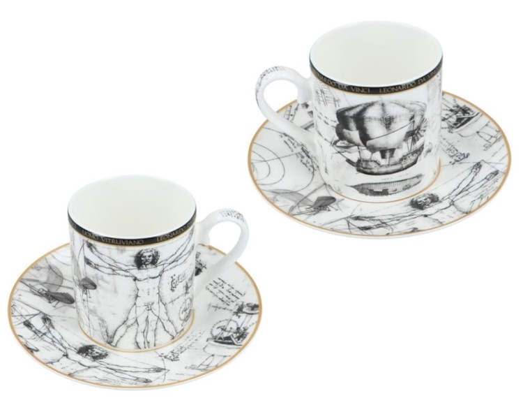 Filiżanka ze spodkiem 250ml da Vinci Człowiek Witruwiański Carmani fronty