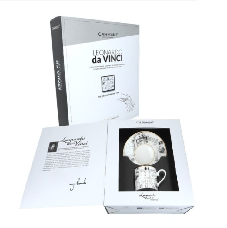 Filiżanka ze spodkiem 250ml da Vinci Człowiek Witruwiański Carmani box2