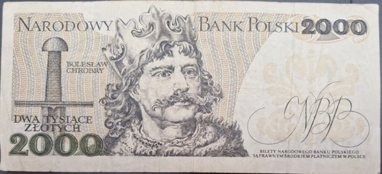 Banknot 2000 zł 1979 seria dwuliterowa Mieszko I stan 3  rewers