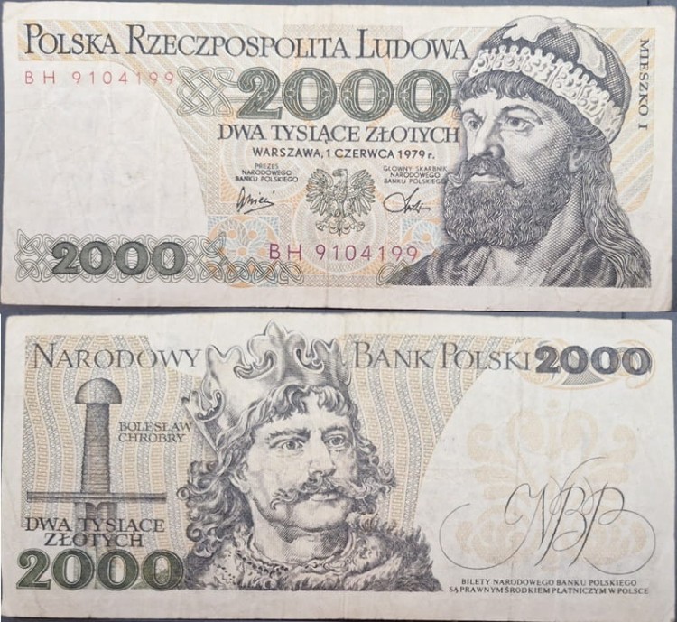 Banknot 2000 zł 1979 seria dwuliterowa Mieszko I stan 3