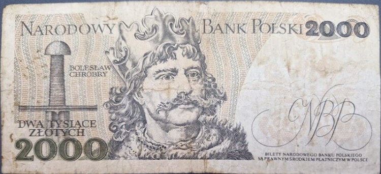 Banknot 2000 zł Mieszko I 1977 stan 3 rewers