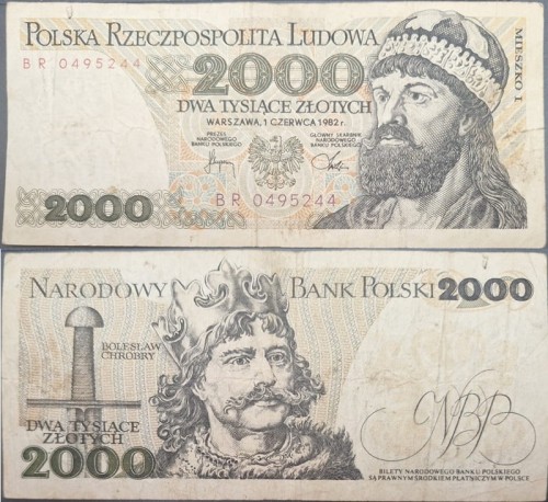 Banknot 2000 zł Mieszko I 1982 stan 3
