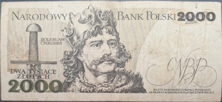 Banknot 2000 zł Mieszko I 1982 stan 3 rewers