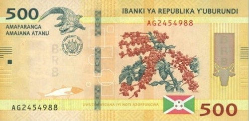 Burundi banknot 500 franków 2023 UNC awers