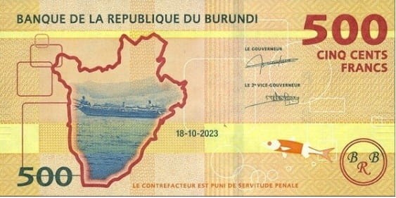 Burundi banknot 500 franków 2023 UNC rewers