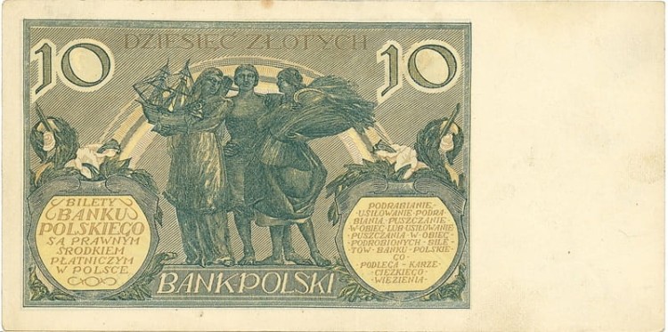 Banknot 10 złotych 1929 stan 2 rewers