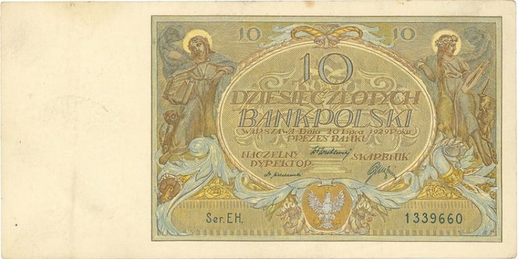 Banknot 10 złotych 1929 stan 2 awers