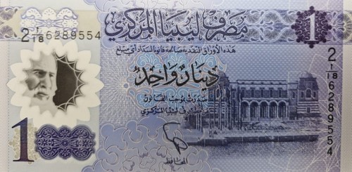 Banknot Libia 1 dinar 2019 awers