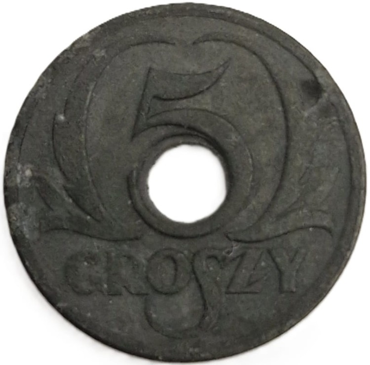 Moneta 5 groszy 1939 cynk rewers