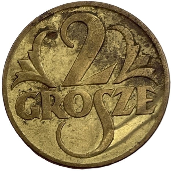 Moneta 2 grosze 1923 mosiądz rewers