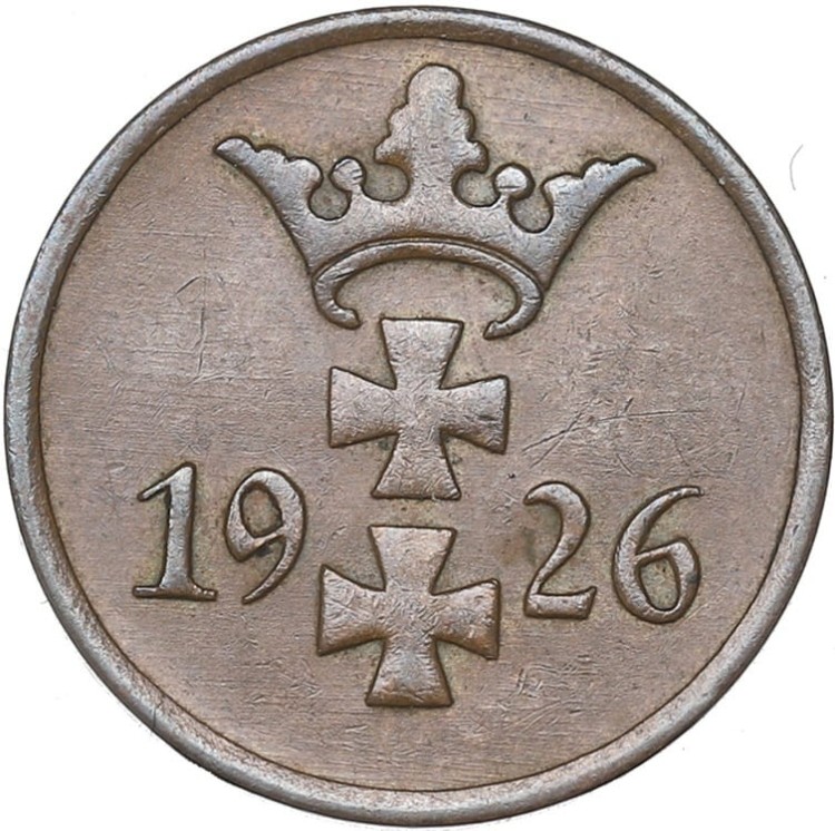 Moneta 1 fenig Wolne Miasto Gdańsk 1926 awers