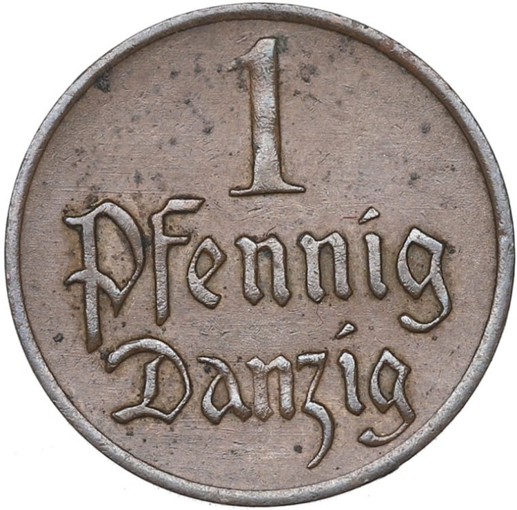 Moneta 1 fenig Wolne Miasto Gdańsk 1926 rewers