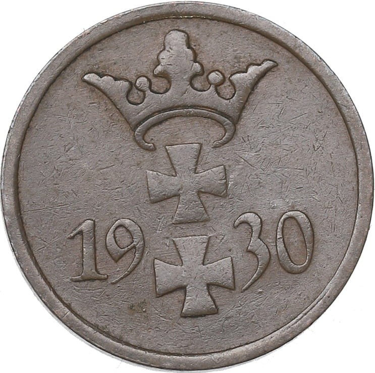 Moneta 1 fenig Wolne Miasto Gdańsk 1930 awers