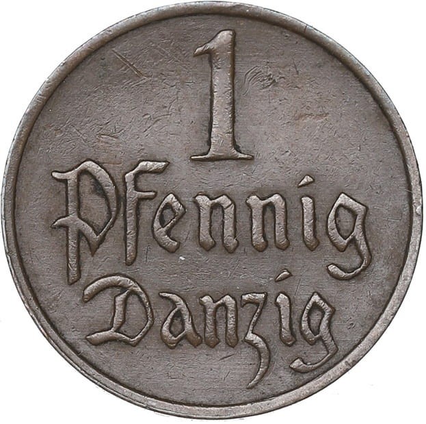 Moneta 1 fenig Wolne Miasto Gdańsk 1930 rewers