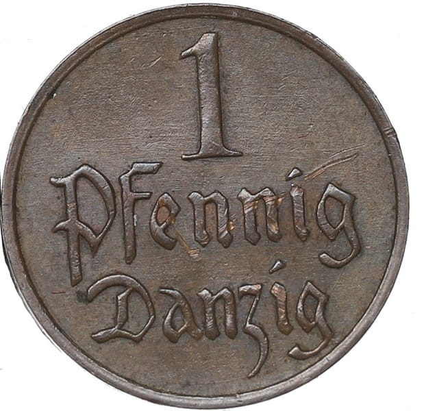 Moneta 1 fenig Wolne Miasto Gdańsk rewers