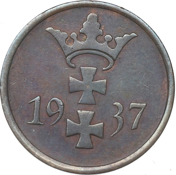 Moneta 1 fenig 1937 awers Wolne Miasto Gdańsk