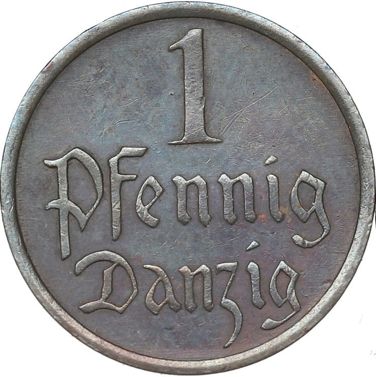 Moneta 1 fenig 1937 rewers Wolne Miasto Gdańsk