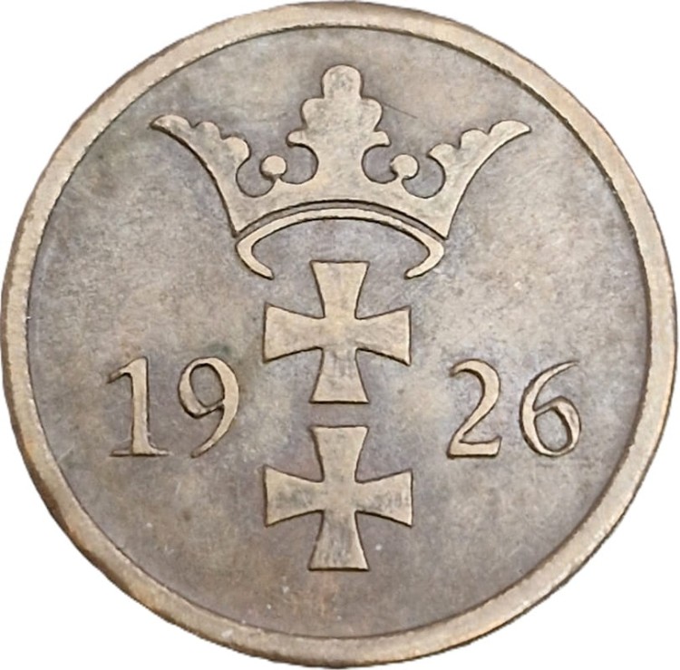 Moneta 2 fenigi 1926 Wolne Miasto Gdańsk awers