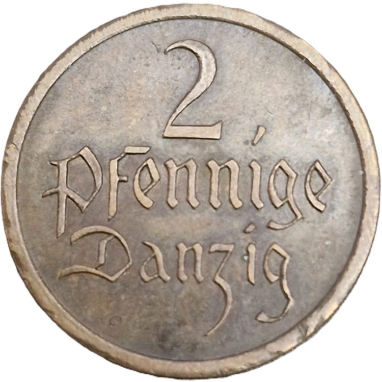 Moneta 2 fenigi 1926 Wolne Miasto Gdańsk rewers