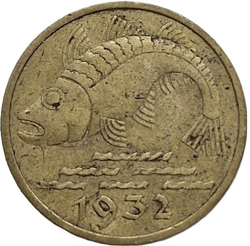 Moneta 10 fenigów 1932 stan 3 Wolne Miasto Gdańsk  rewers