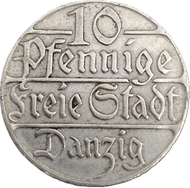 Moneta 10 fenigów Wolne Miasto Gdańsk 1923 rewers