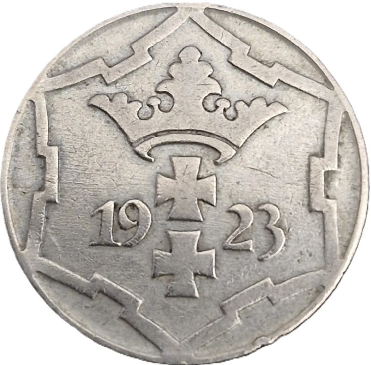 Moneta 10 fenigów Wolne Miasto Gdańsk 1923 awers