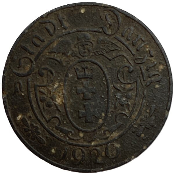 Moneta 10 fenigów 1920 r. Wolne Miasto Gdańsk stan 3 awers