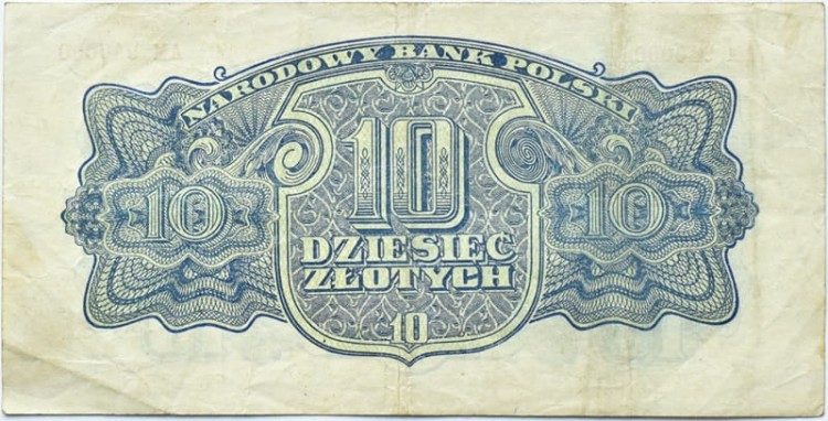 Banknot 10 zł 1944 seria lubelska "-owym" rewers