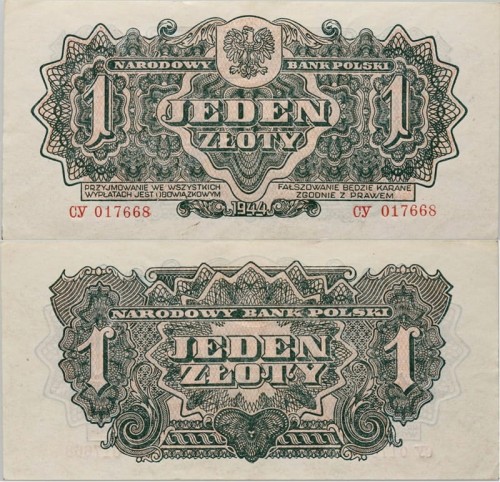 Banknot 1 złoty 1944 seria lubelska