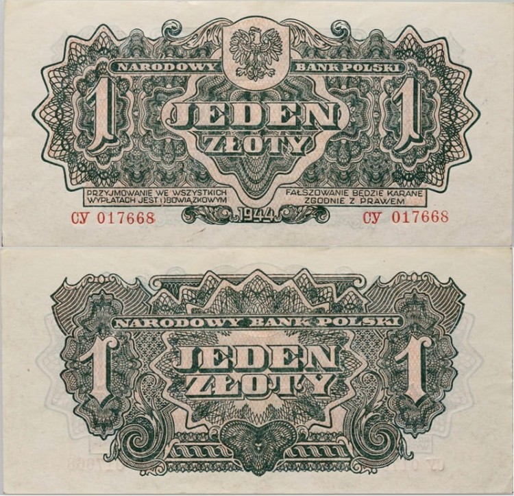 Banknot 1 złoty 1944 seria lubelska
