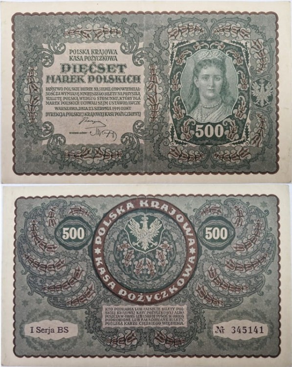 Banknot 500 marek 1919 stan 3