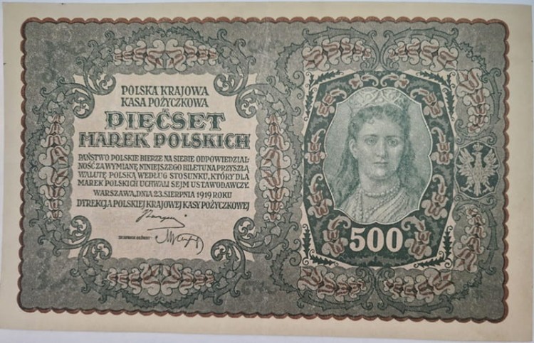 Banknot 500 marek 1919 stan 2 rewers