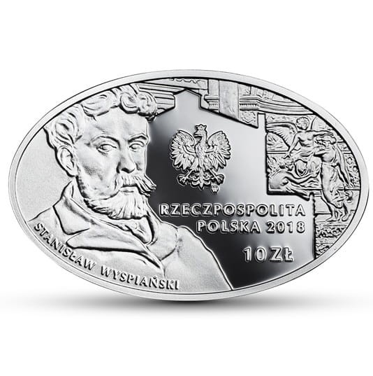 Moneta 10 zł 125-lecie działalności teatru im. Juliusza Słowackiego w Krakowie 2018 awers