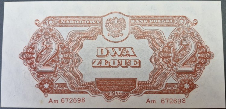 Banknot 2 zł 1944 seria lubelska "-owym"