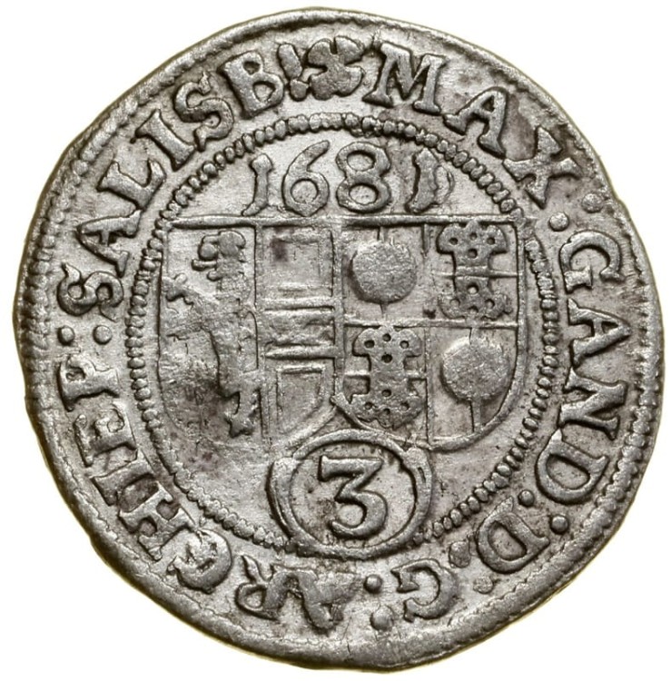 Moneta 3 krajcary 1681 Austria rewers