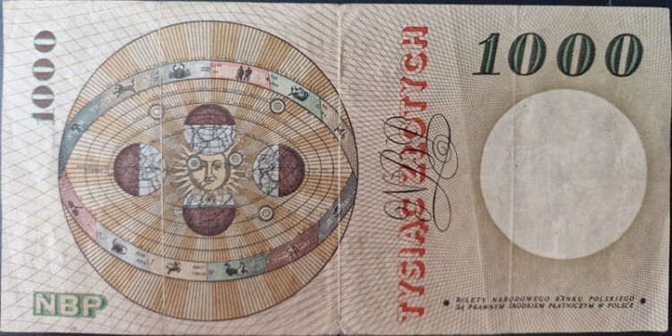 Banknot 1000 zł 1965 stan 3 rewers