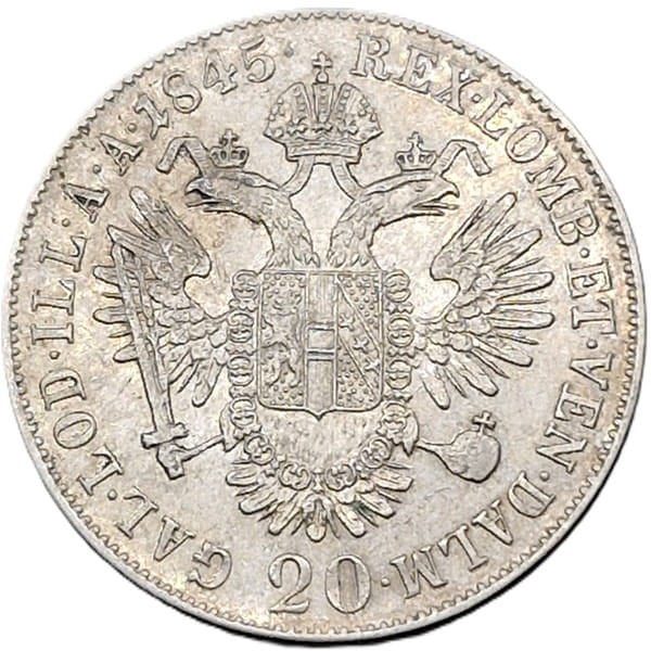 Moneta 20 krajcarów 1845 A Ferdynand I Austria srebro awers