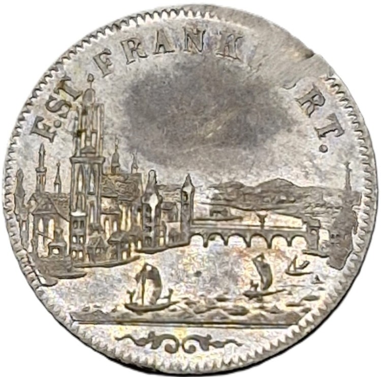 Moneta 6 krajcarów 1853 Frankfurt srebro awers