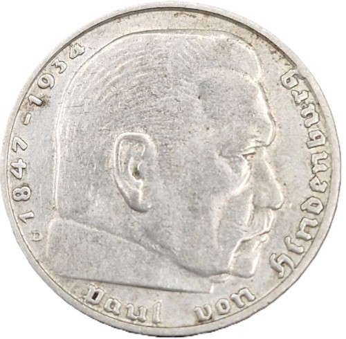 Moneta 2 marki 1939 Hindenburg rewers