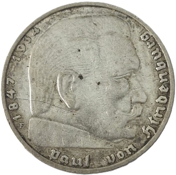 Moneta 2 marki 1937 Hindenburg rewers