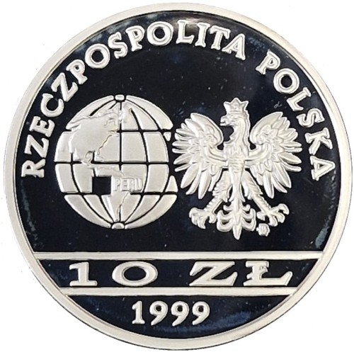 Srebrna moneta kolekcjonerska 10 zł Ernest Malinowski 1999 rewers