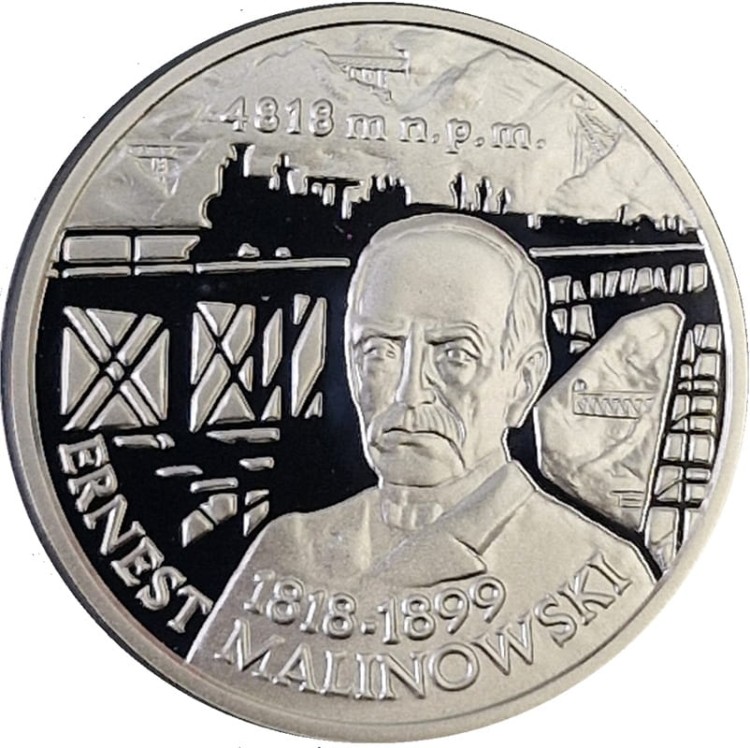 Srebrna moneta kolekcjonerska 10 zł Ernest Malinowski 1999 rewers