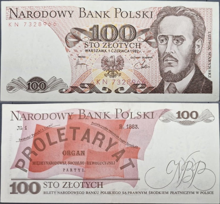 Banknot PRL 100 zł 1982 Ludwik Waryński