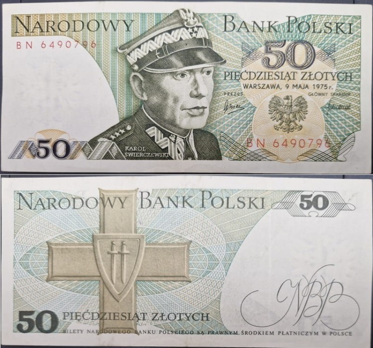 Banknot PRL 50 zł 1975 Karol Świerczewski