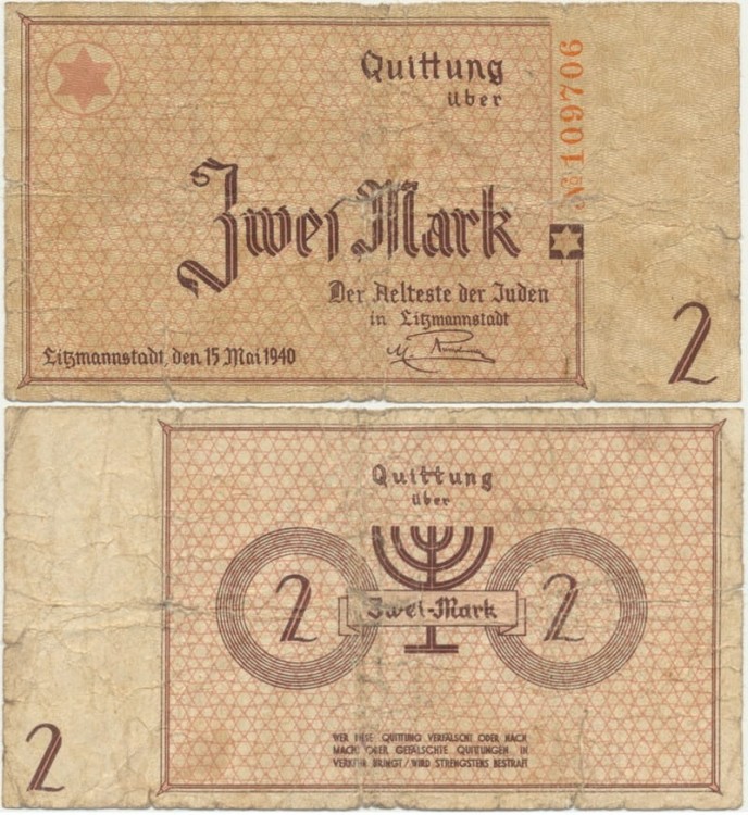 Banknot 2 marka 1940 Getto w Łodzi