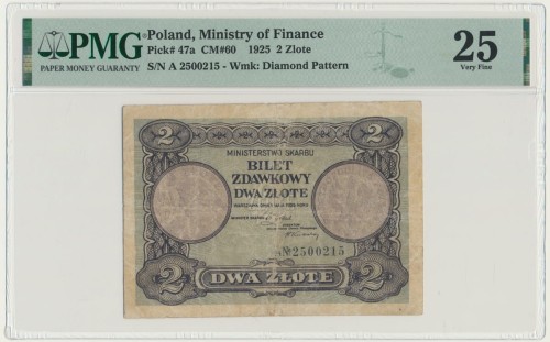 Banknot 2 złote 1925 PMG25 awers